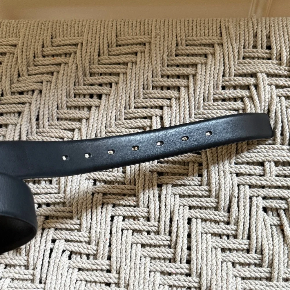 Perry Ellis Men's Faux Black Leather Belt Size 32 Silver Tone Buckle